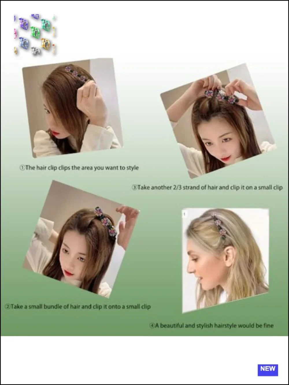 Sparkling Crystal Stone Braided Hair Clips for Women - 2 Pack Acrylic